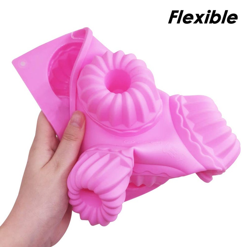 findTop 3 Packs Silicone Mini Fluted Cake Pans, findTop Mini Tube Cake Baking Pan for Muffin Cups, Coffee Cake, Cupcake, Brownie- Pink, Purple, Red - Image 3
